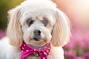 cute fluffy poodle puppy portrait in adorable barbie style