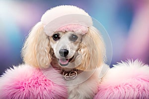 cute fluffy poodle puppy portrait in adorable barbie style