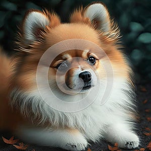 Cute fluffy red puppy. Pet is like a member of the family. AI generated