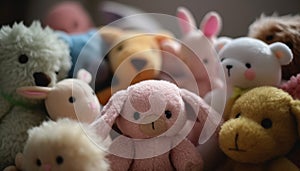 Cute fluffy toy animals bring joy to young children childhood generated by AI