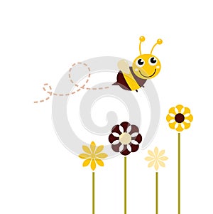 Cute flying Bee with flowers