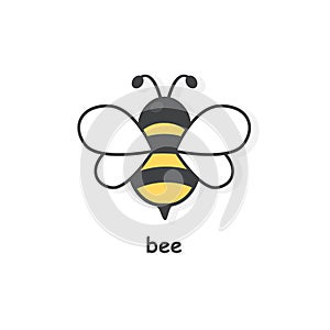 Cute flying bee icon. Animal honey bee character isolated on white