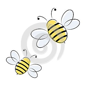 Cute flying bees. Bee art character in doodle style. Vector isolated