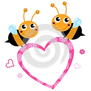 Cute flying Bees with pink love Heart