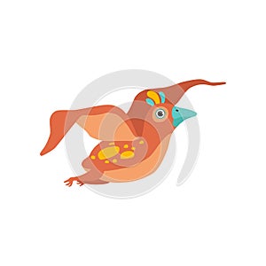 Cute flying dinosaur, funny baby dino cartoon character vector Illustration