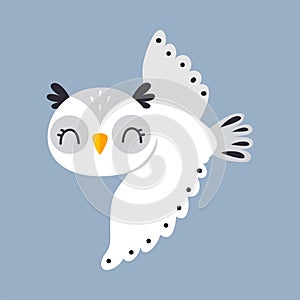 Cute Flying Snowy Owl as Arctic Animal Vector Illustration