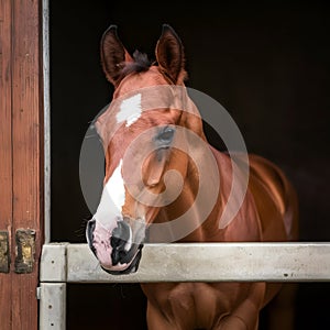 Cute foal in stable, elegant equine, adorable young horse