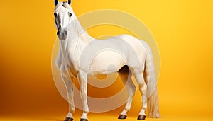 A cute foal standing in a yellow meadow, looking at camera generated by AI