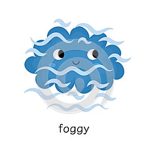 Cute foggy weather character for kids. Print with a funny cloud