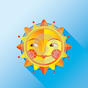 Cute folk sun on a blue background