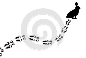 Cute footprints with a rabbit silhouette Isolated illustration on a white background. Vector illustration.