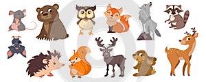 Cute forest animals and birds collection