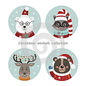 Cute forest animals in christmas frames