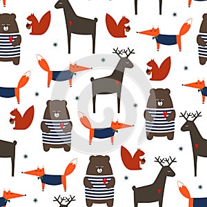 Cute forest animals seamless pattern.