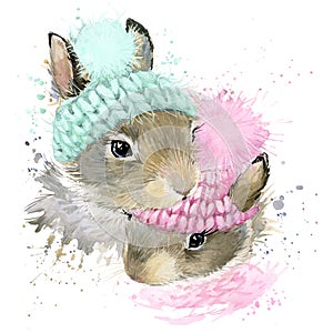 Cute forest bunny T-shirt graphics, watercolor rabbit