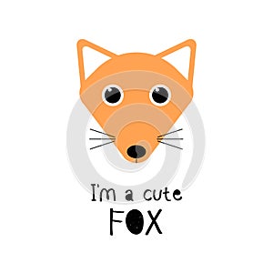 Cute fox. Cartoon animal face. Vector funny illustration for kids t-shirt print design, poster, gift card