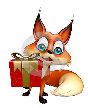 Cute Fox cartoon character with gift box