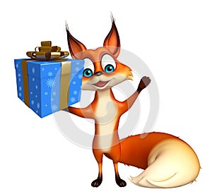 Cute Fox cartoon character with gift box