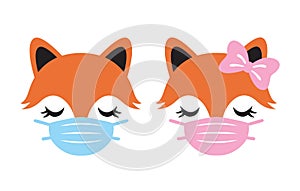 Cute Fox with Face Mask Vector Illustration