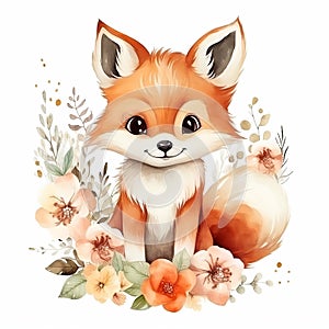 Cute Fox in Flower Field