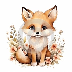 Cute Fox in Flower Field