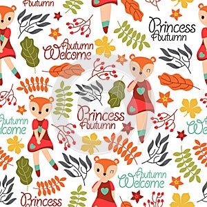 Cute fox girl and autumn elements suitable for birthday kid wallpaper