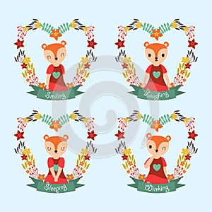 Cute fox girl on flower frames suitable for gift tag set design