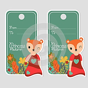 Cute fox girl smiles and flowers suitable for birthday label