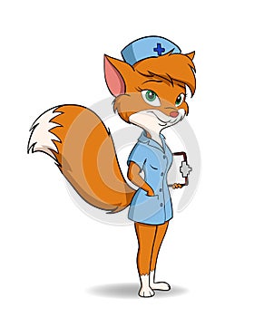 Cute fox nurse in uniform