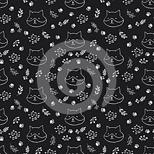 Cute Fox Seamless pattern. Cartoon Animals in forest background. Vector illustration