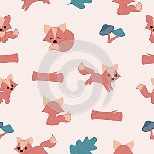 Cute fox in a seamless pattern design
