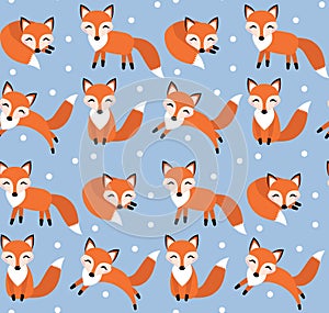 Cute fox seamless pattern. Foxy endless background, texture.