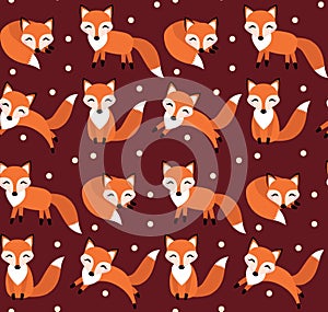 Cute fox seamless pattern. Foxy endless background, texture.