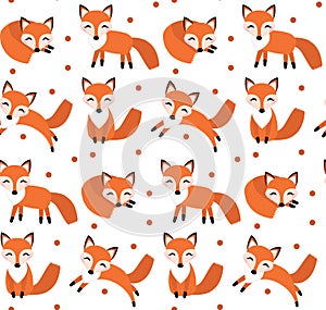 Cute fox seamless pattern. Foxy endless background, texture. photo