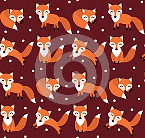 Cute fox seamless pattern. Foxy endless background, texture. photo