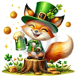 Cute Fox St Patrick\'s Day Clipart Illustration AI Generative