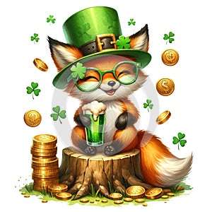 Cute Fox St Patrick\'s Day Clipart Illustration AI Generative