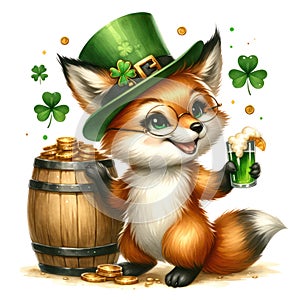 Cute Fox St Patrick\'s Day Clipart Illustration AI Generative