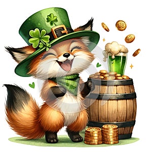 Cute Fox St Patrick\'s Day Clipart Illustration AI Generative