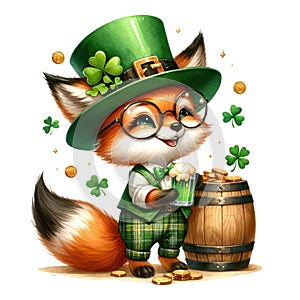 Cute Fox St Patrick\'s Day Clipart Illustration AI Generative