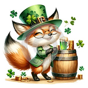 Cute Fox St Patrick\'s Day Clipart Illustration AI Generative