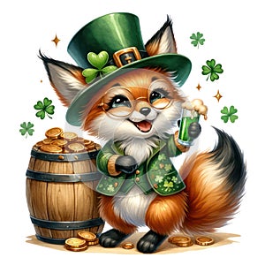 Cute Fox St Patrick\'s Day Clipart Illustration AI Generative