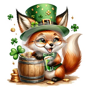 Cute Fox St Patrick\'s Day Clipart Illustration AI Generative