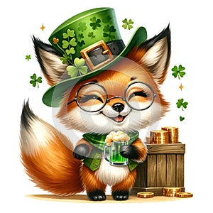 Cute Fox St Patrick\'s Day Clipart Illustration AI Generative