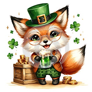 Cute Fox St Patrick\'s Day Clipart Illustration AI Generative