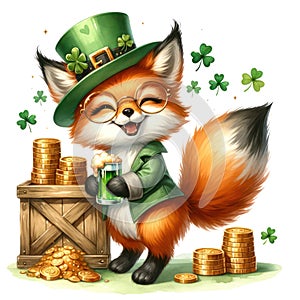 Cute Fox St Patrick\'s Day Clipart Illustration AI Generative