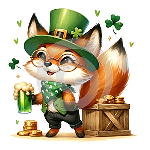 Cute Fox St Patrick\'s Day Clipart Illustration AI Generative