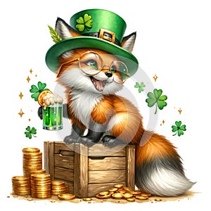 Cute Fox St Patrick\'s Day Clipart Illustration AI Generative