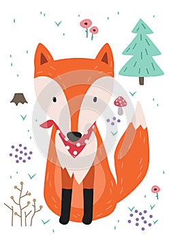 Cute fox. Woodland forest animal.