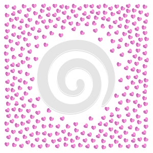 Cute frame made of small pink hearts on white background vector illustration